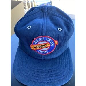 Vintage Prairie Stream Hybrids Farms Navy Blue Snapback Hat Made in USA Patch